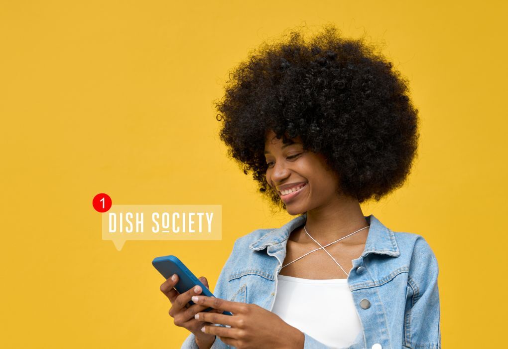 Woman getting Dish Society Notification